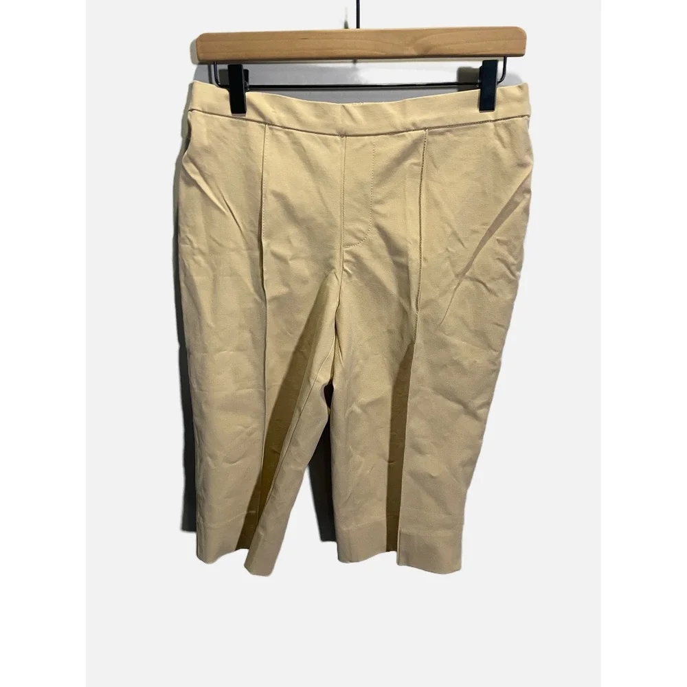 Isaac Mizrahi Live! Cropped Pants Women 10P Beige Pintuck Pull On Career Casual
